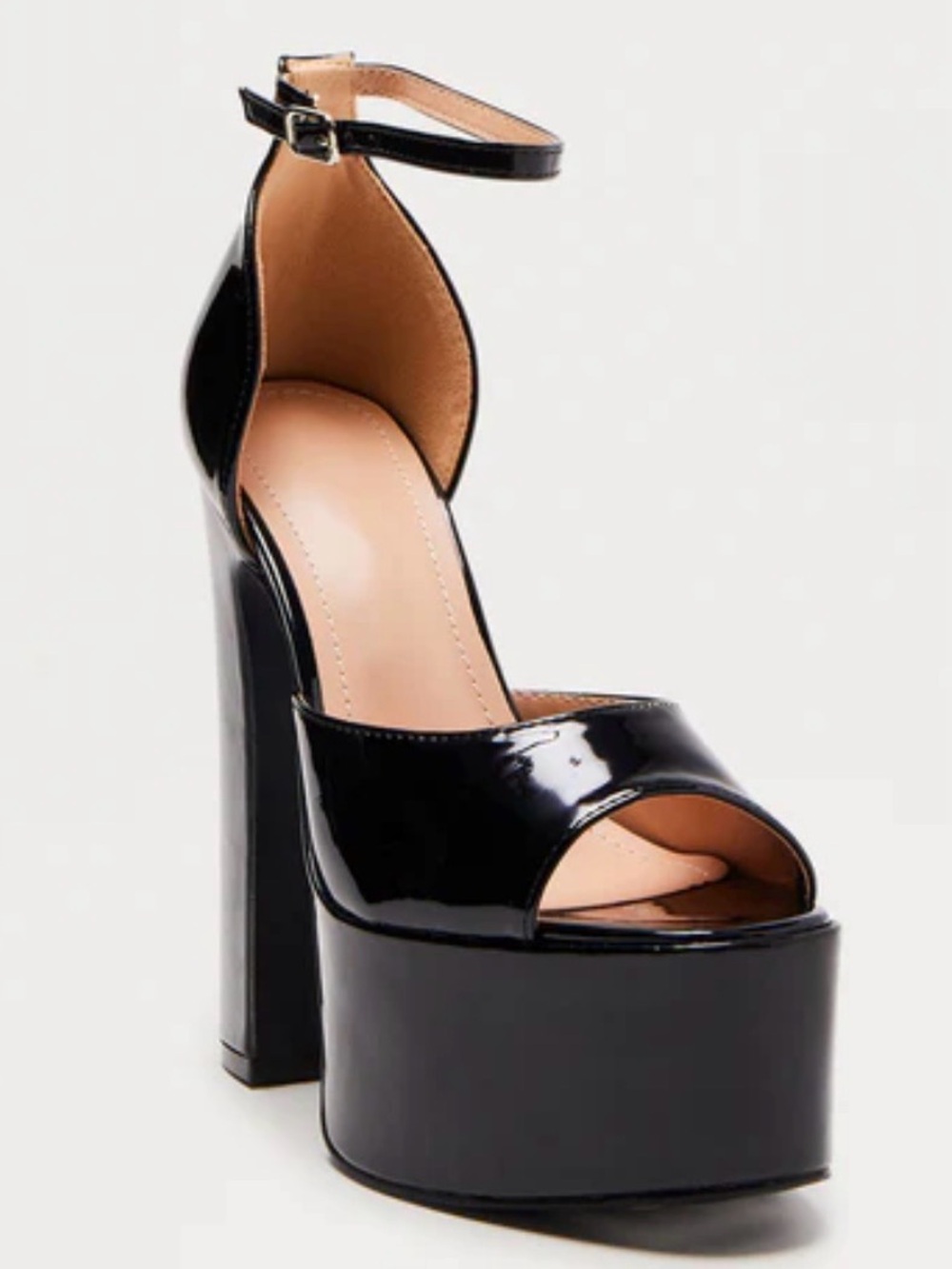 Forever 21 Black Patent Platform Ankle-Strap Chunky High Heels Size 10 - Picture 2 of 10